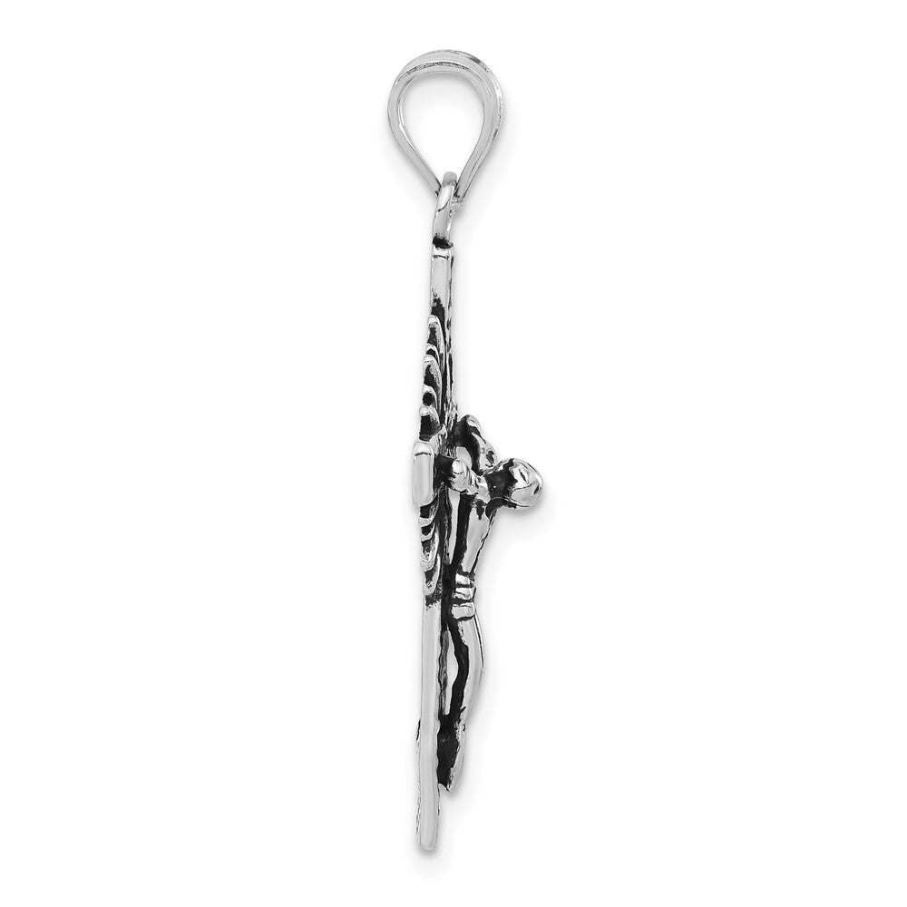 Sterling Silver Polished & Antiqued Cross w/Rays Crucifix Pendant
