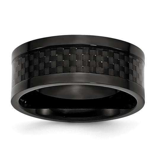 Titanium Polished Black IP-plated w/Carbon Fiber Inlay 9mm Band Size - 12