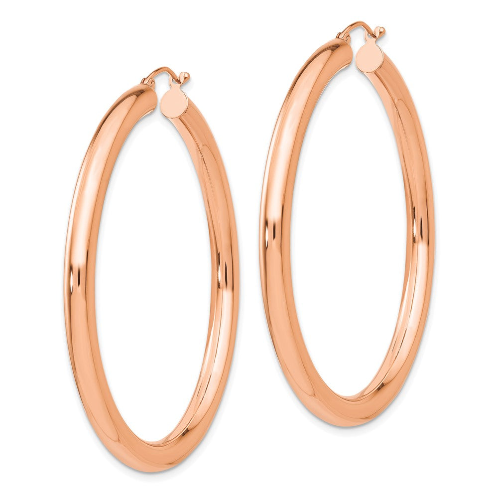 14K Rose Gold Polished 4mm Lightweight Tube Hoop Earrings