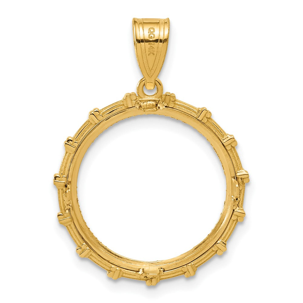 14k Diamond Cut Columns with 16.5mm Prong Coin Bezel Pendant