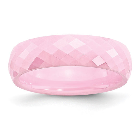 Ceramic Pink Faceted 6mm Polished Band Size - 8.5