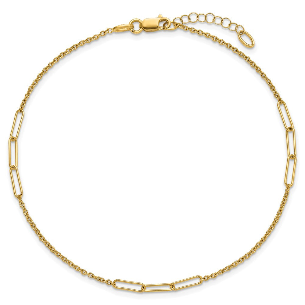 14k Polished Paper Clip and Cable Link 9 inch with 1 inch Extender Anklet