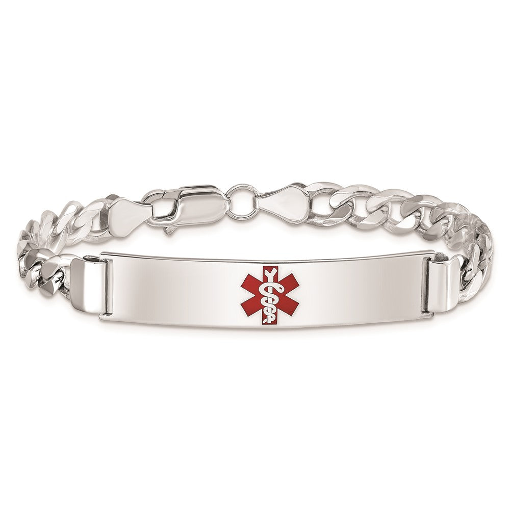 Sterling Silver Rhodium-plated Medical ID Curb Link Bracelet 7 inches