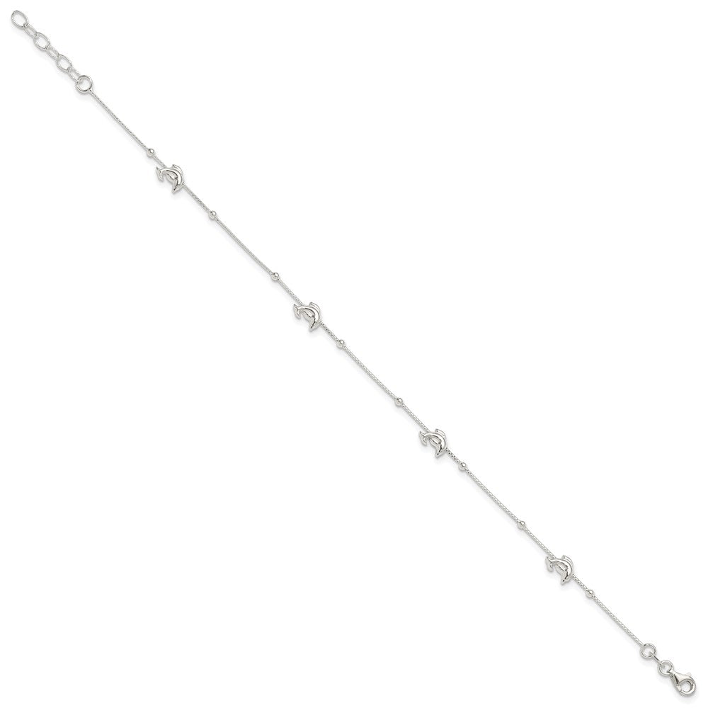Sterling Silver Polished Dolphin9in Plus 1in Ext. Anklet 9 inches