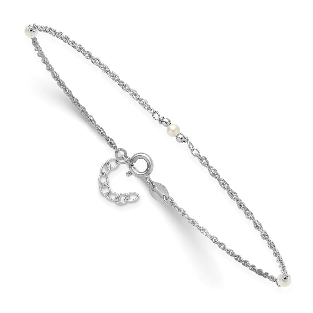 SS RH-plat Polish FWC Pearl Station 9in Plus 1in ext. Anklet