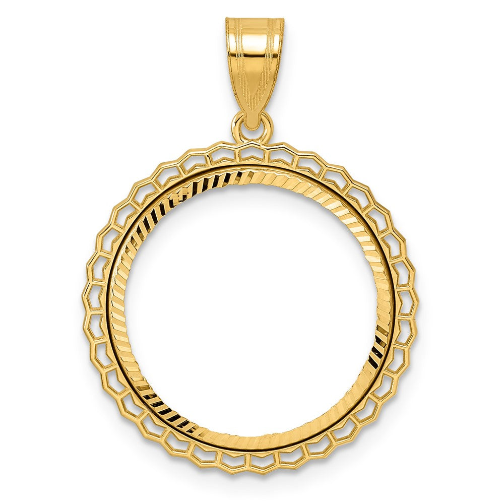 14k Diamond Cut Poly Edge with 18.0mm Prong Coin Bezel Pendant