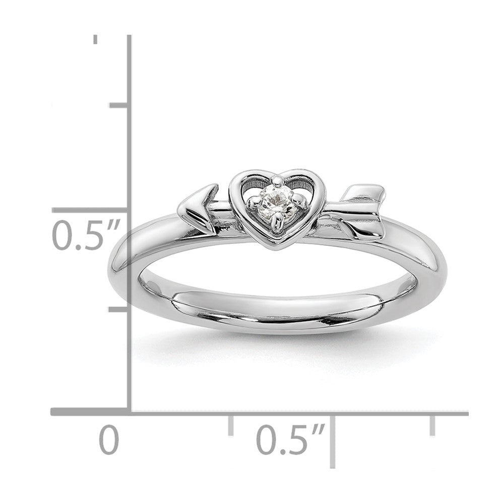 Sterling Silver Stackable Expressions Rhodium-plated White Topaz Heart with Arrow Ring Size -5