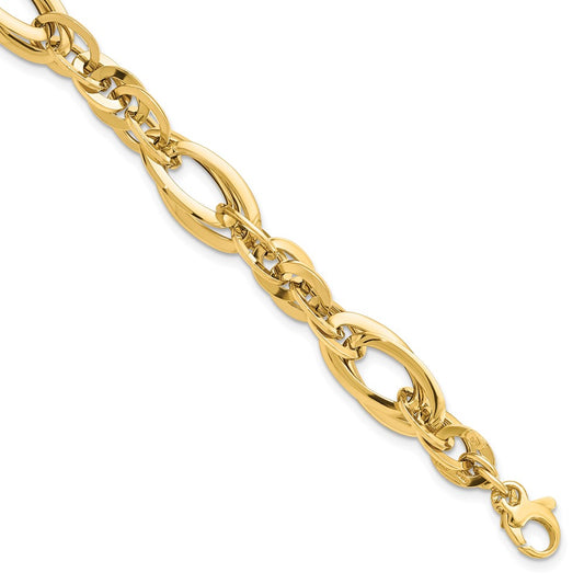 14K Polished Fancy Link .75in ext. Bracelet 7  inches