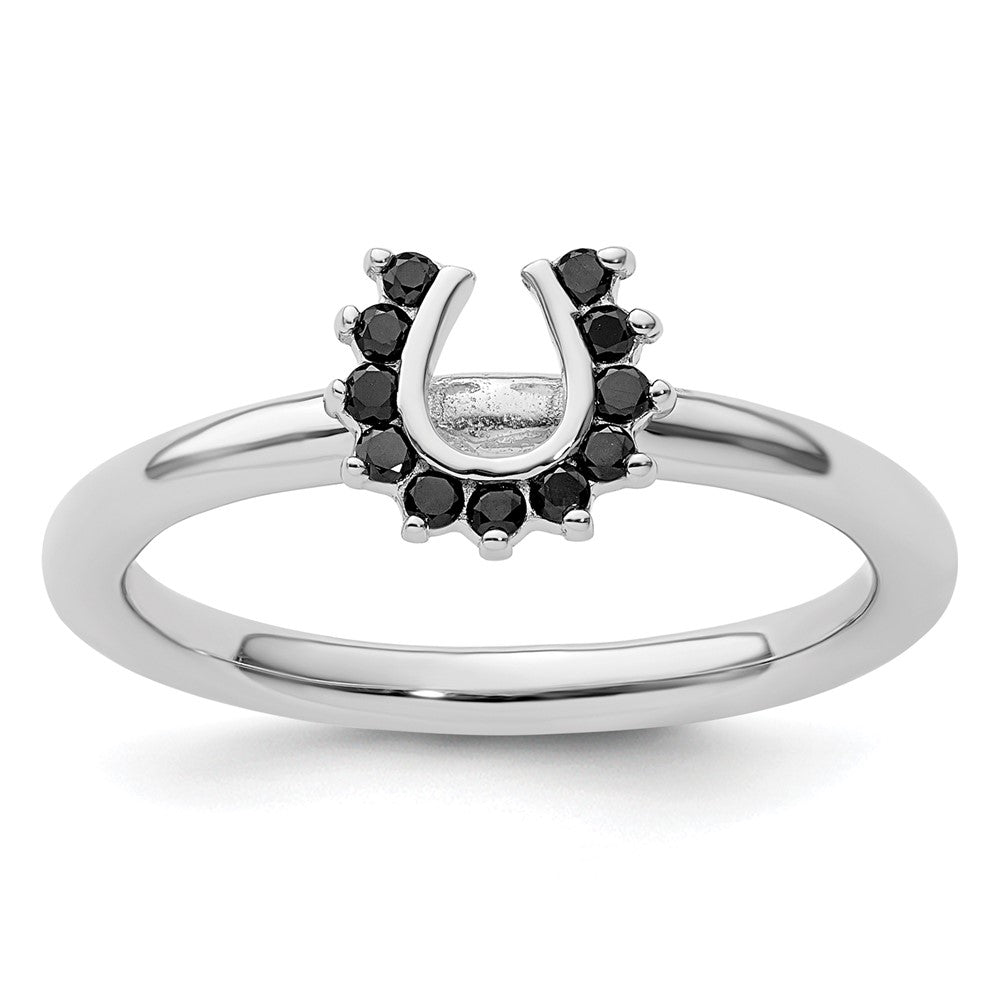 Sterling Silver Stackable Expressions Rhodium Black Dia. Horseshoe Ring Size -5