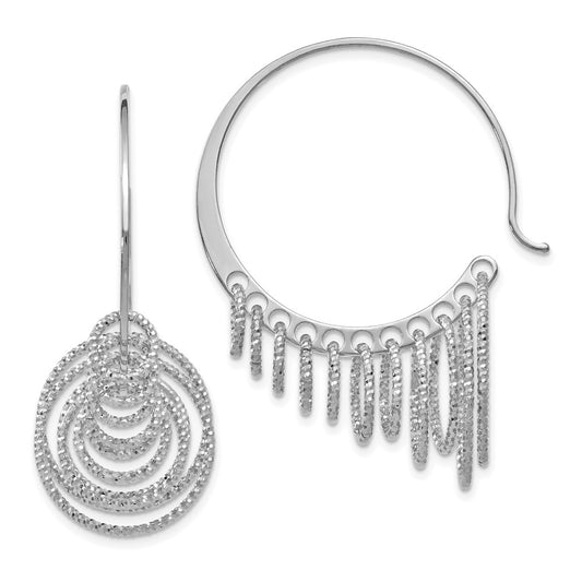 Sterling Silver RH-plated Polished and Laser-cut Hoop Earrings