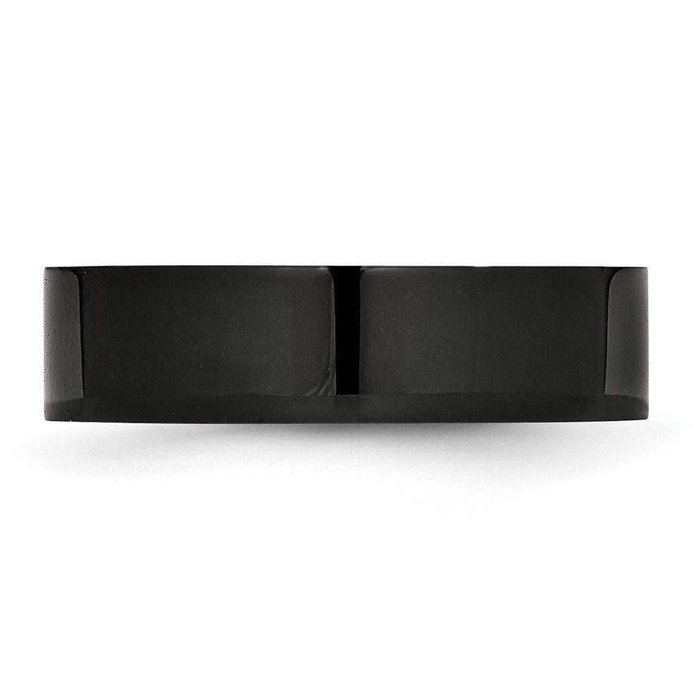 Stainless Steel 6mm Black IP-plated Polished Flat Band Size - 12