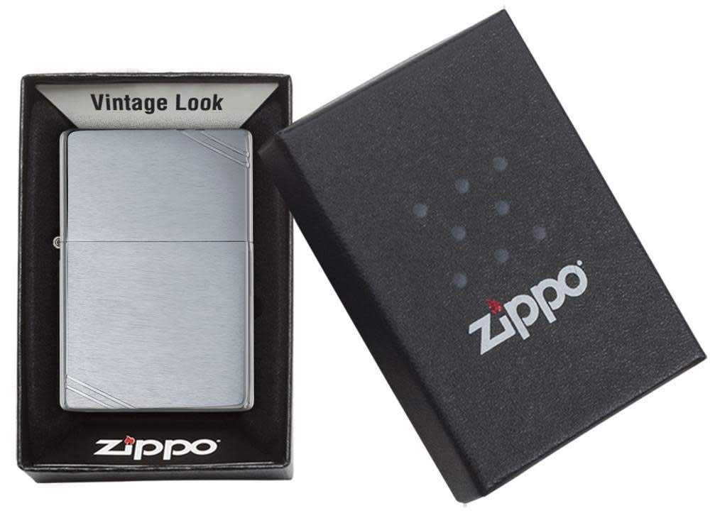 Zippo Vintage Brushed Chrome with Slashes Pocket Lighter