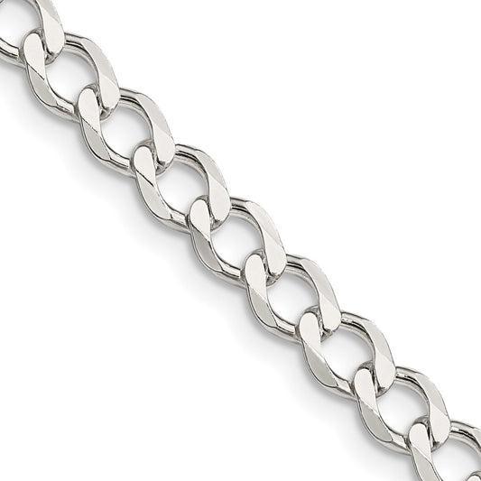 Sterling Silver 5.3mm Semi-solid Flat Curb Chain 20 Inches