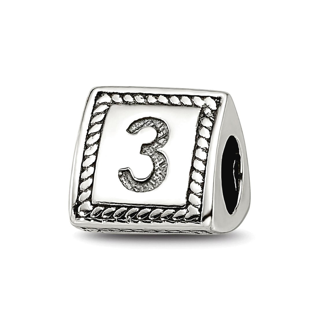 925 Sterling Silver Polished Artisan Oxidized Reflections Sport game Number 3 Triangle Block Bead Charm 8.18x8.18mm Wide