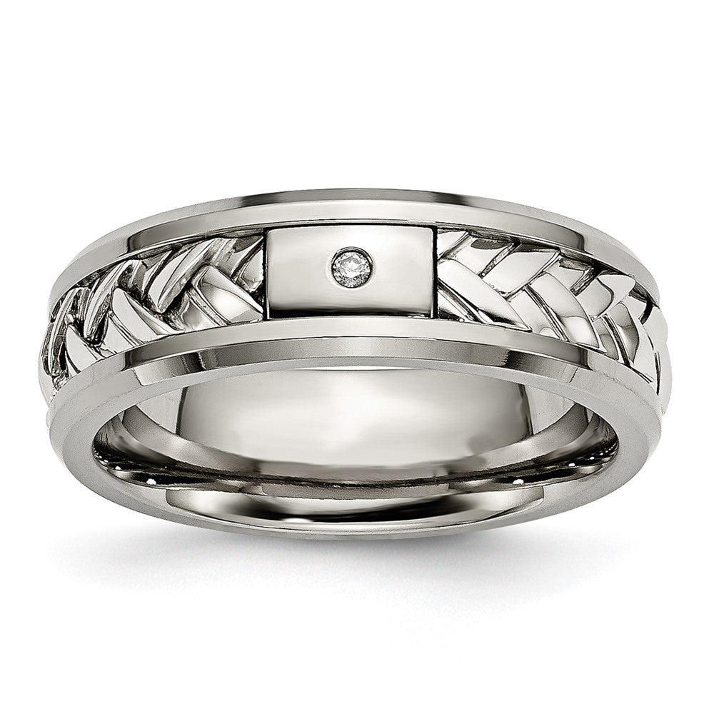 Titanium w/Sterling Silver Inlay Polished 1pt. Diamond 7mm Band Size - 11