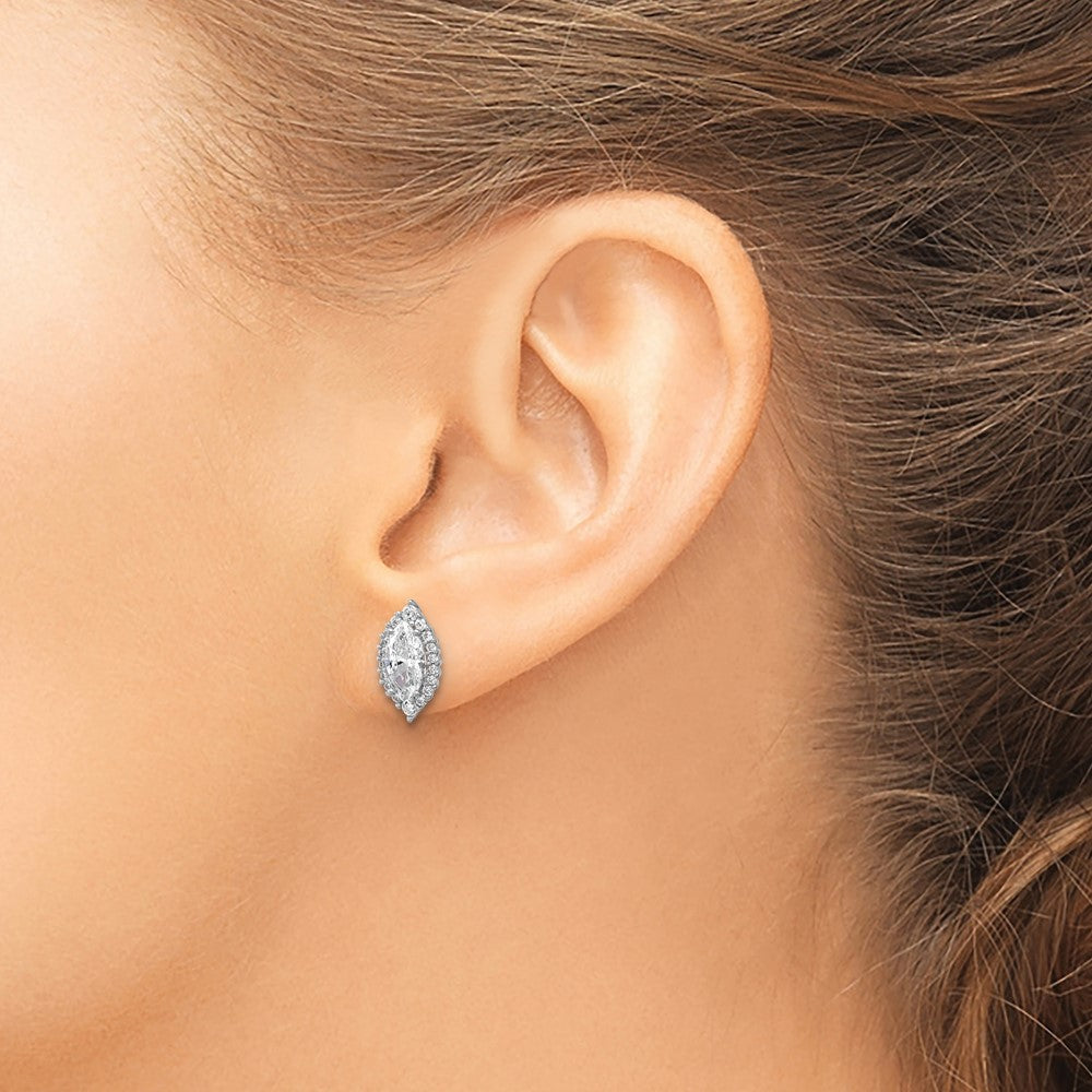 Cheryl M Sterling Silver Rhodium-plated Polished Marquise CZ Halo Post Earrings