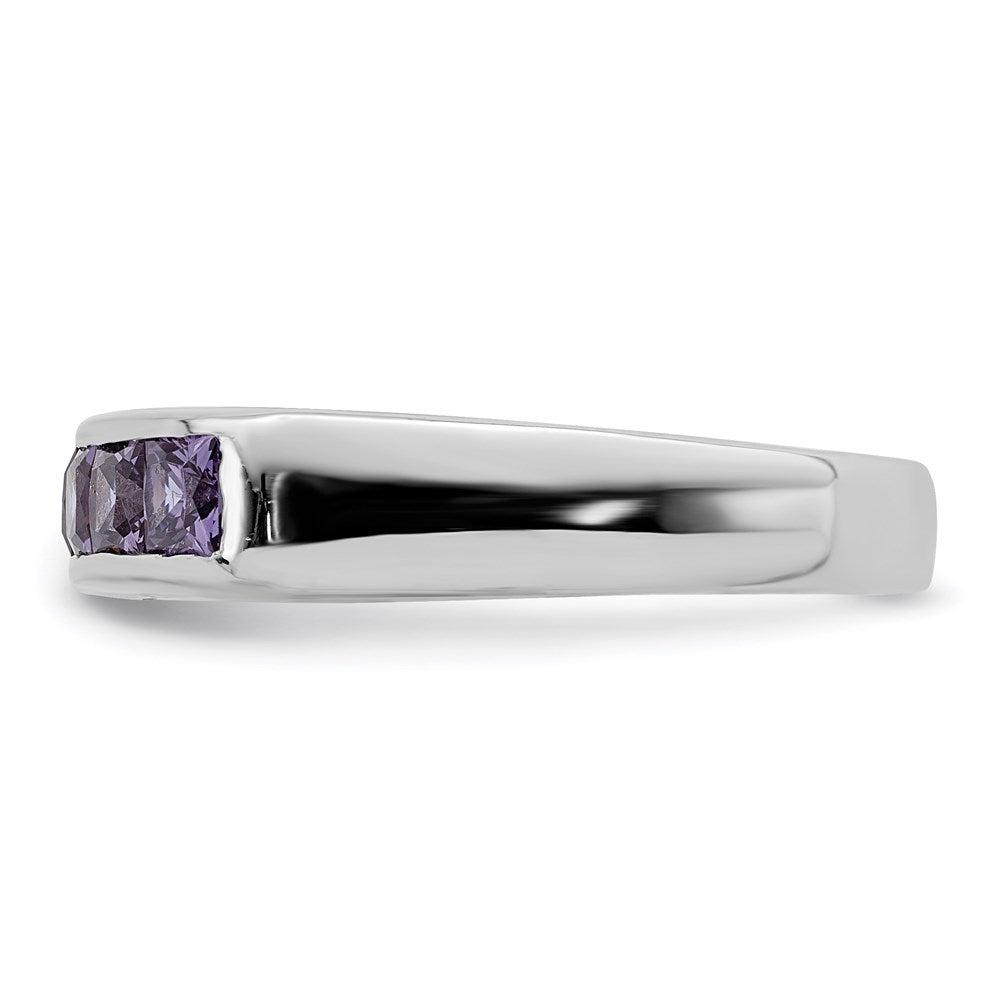 Sterling Silver Rhodium-plated Polished Purple CZ Ring