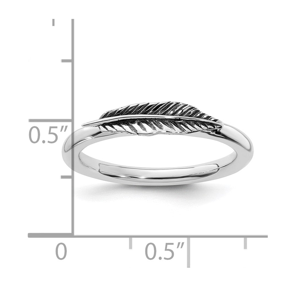 Sterling Silver Stackable Expressions Antiqued Feather Ring Size -10