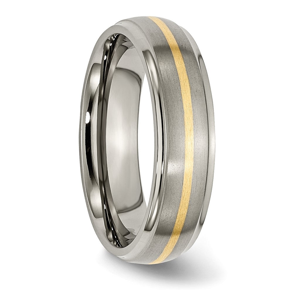 Titanium Brushed Center w/14k Yellow Inlay 6mm Ridged Edge Band Size - 8