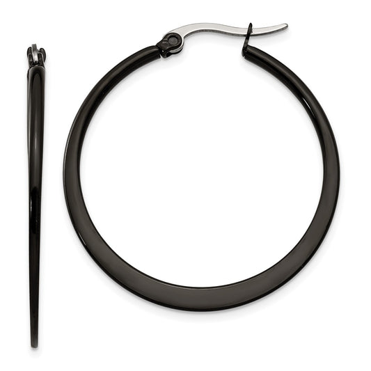 Stainless Steel Polished Black IP-plated 34mm Diameter Hoop Earrings