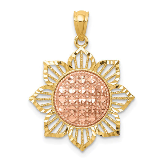 14K Two-Tone D/C Sunflower Pendant