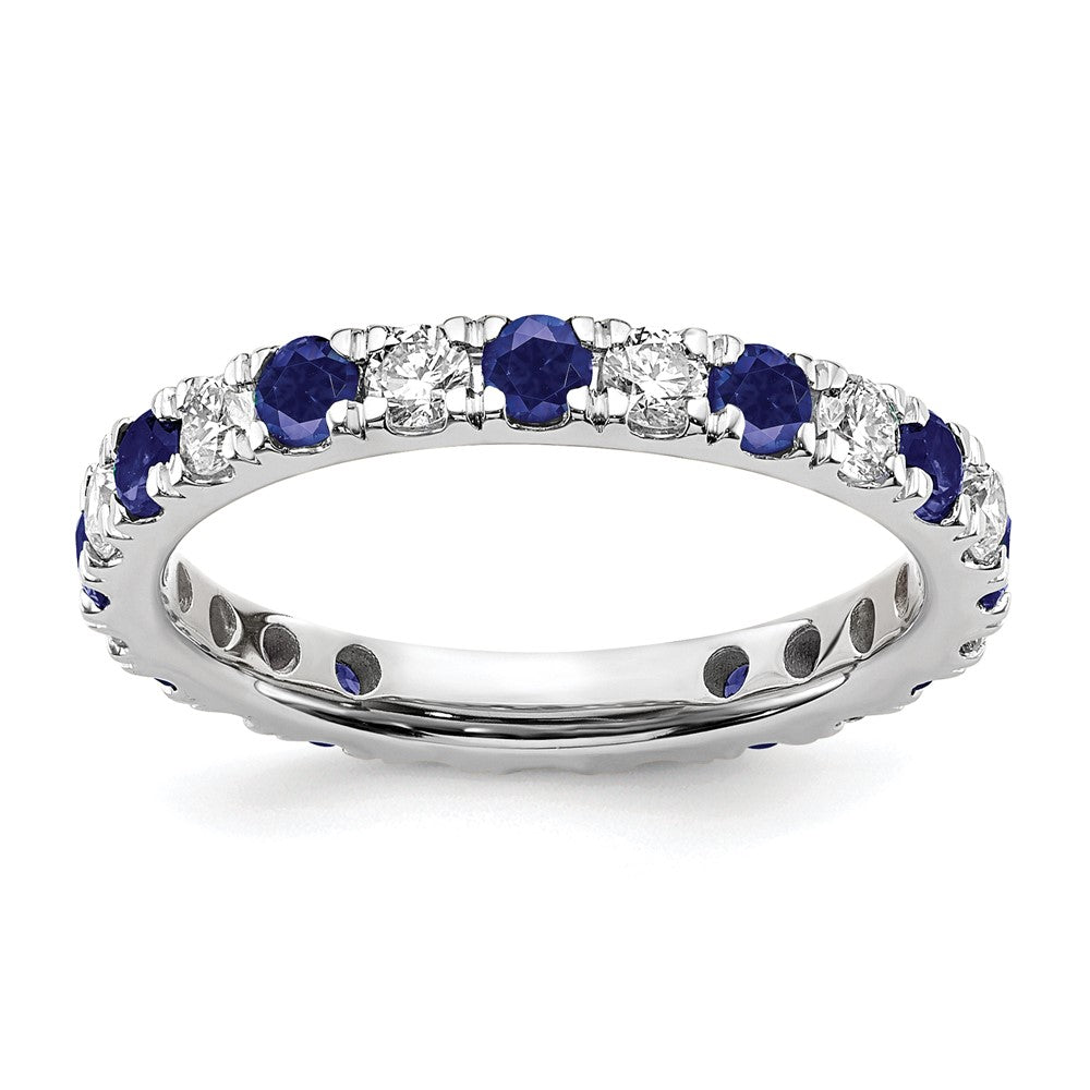 14k White Gold 7/8 carat Lab Grown Diamond VS/SI+ G+ and Lab Created Blue Sapphire Size 8 Eternity Band