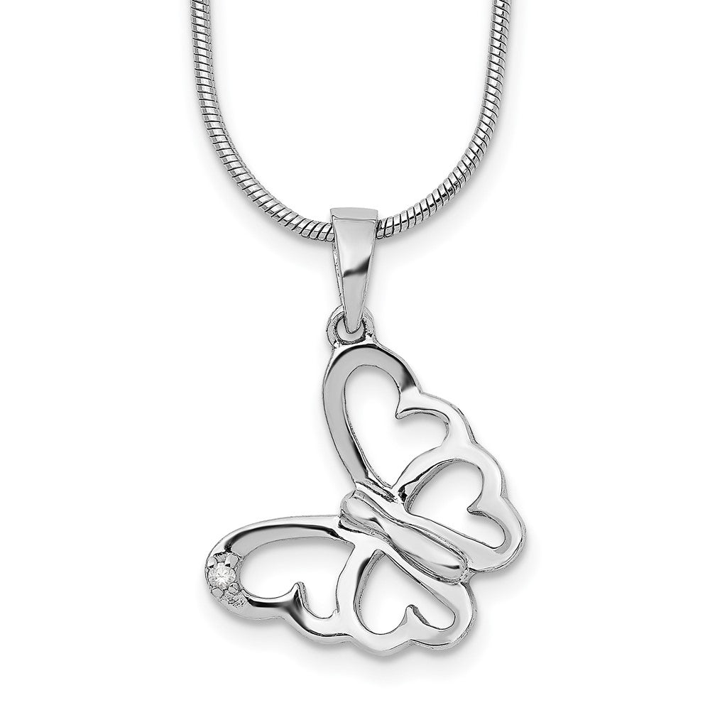 White Ice Sterling Silver Rhodium-plated 18 Inch Diamond Butterfly Necklace  with 2 Inch Extender 18 Inches