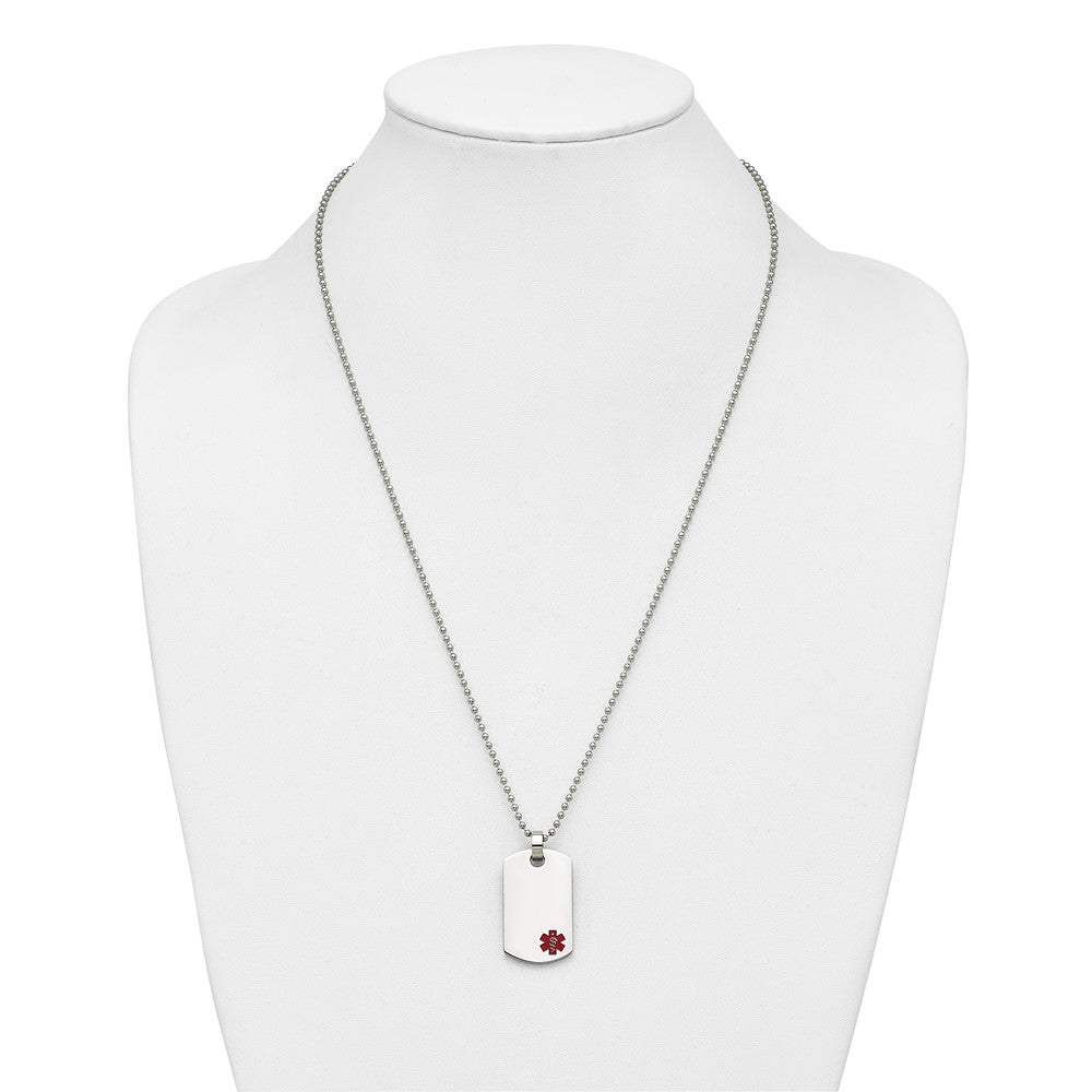 Stainless Steel Polished w/Red Enamel Medical ID 24in Necklace