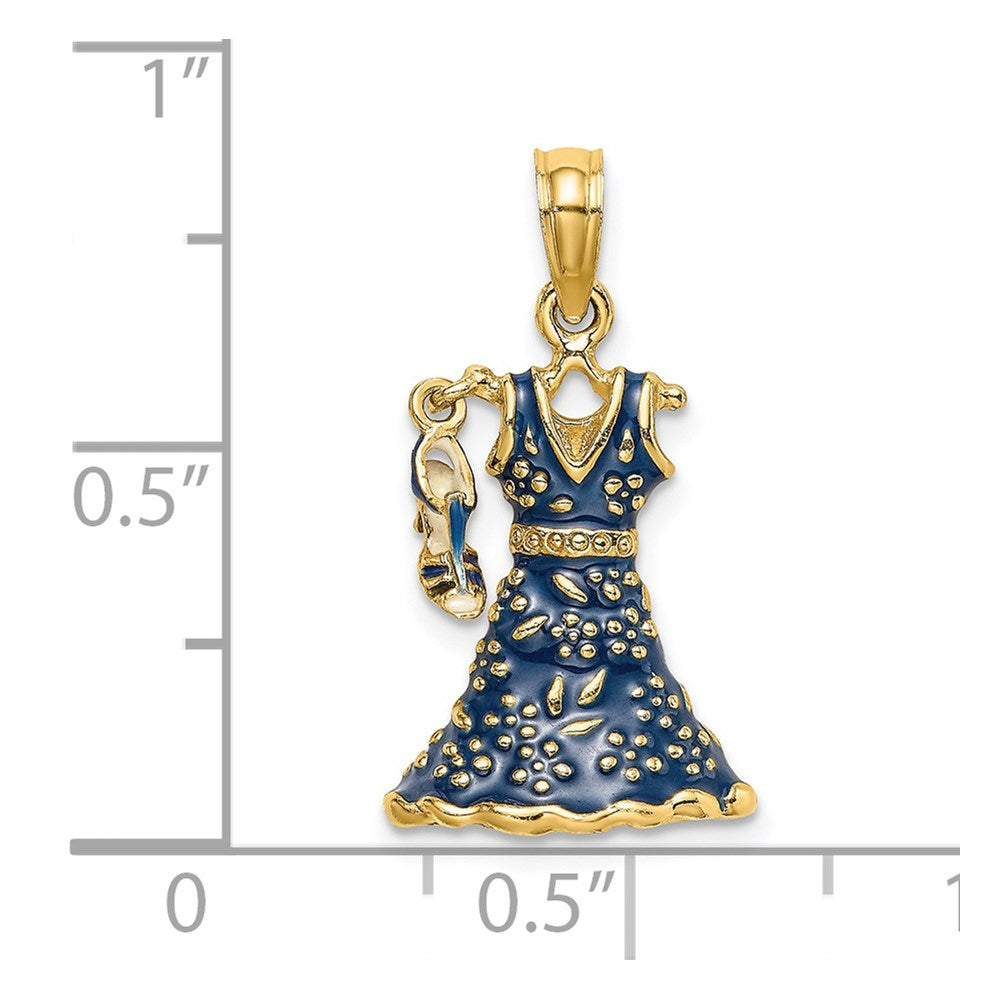 14K 3-D Moveable Enamel Blue Floral Dress w/ Shoe Charm