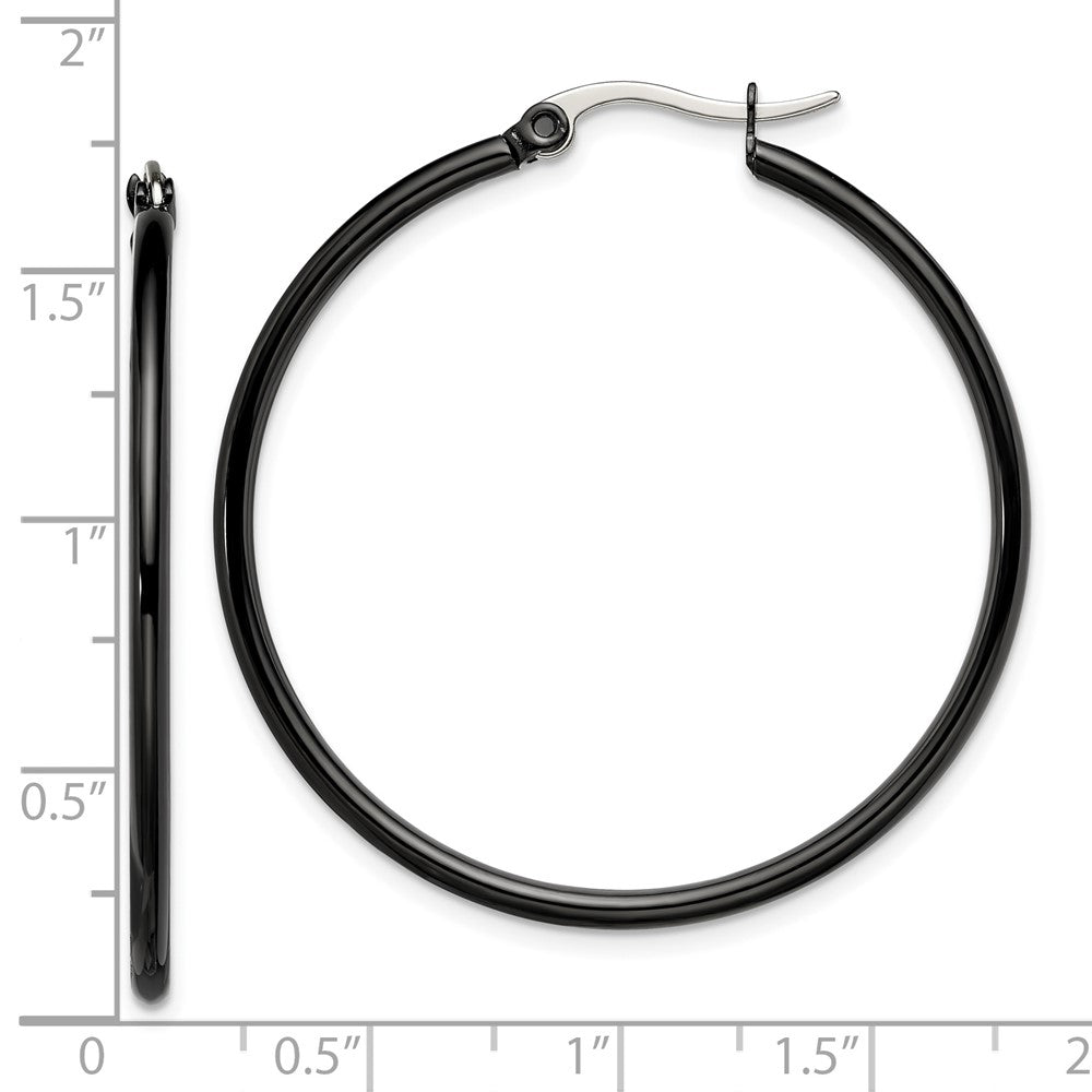 Stainless Steel Polished Black IP-plated 40mm Diameter Hoop Earrings