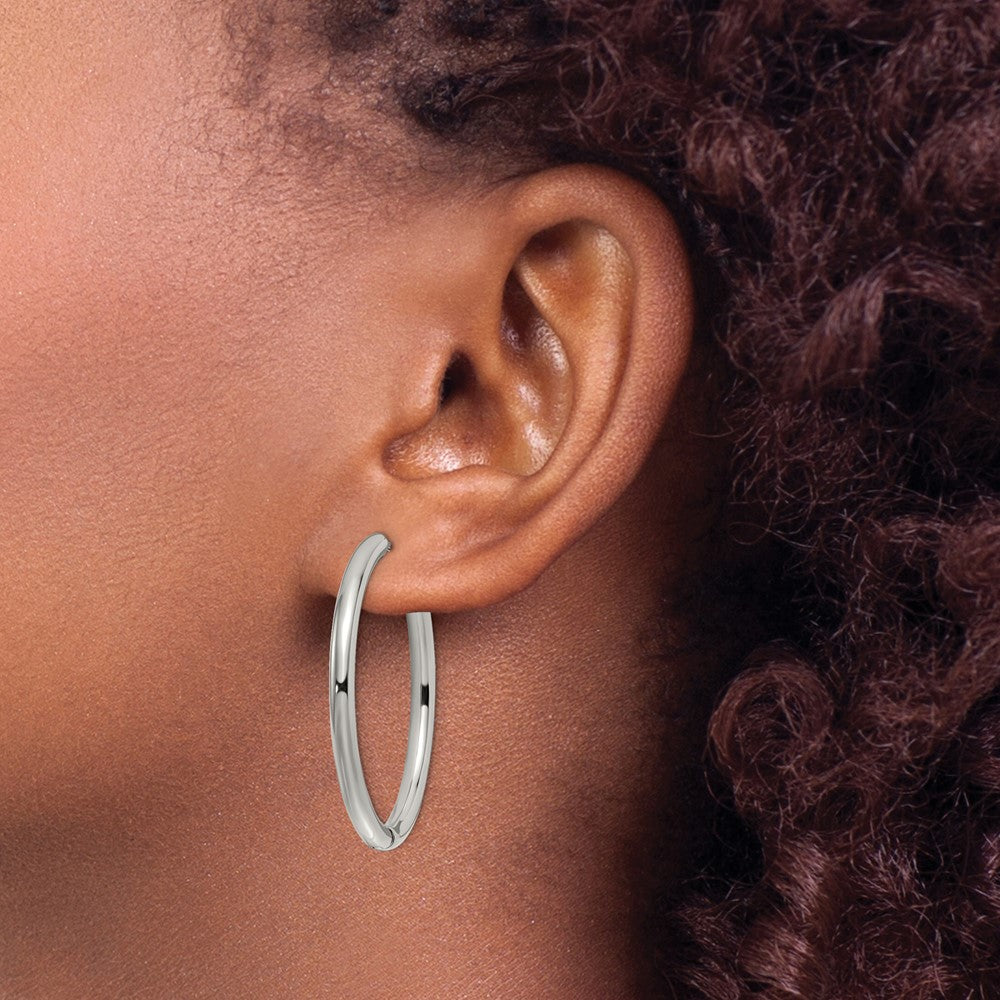 Stainless Steel Polished 3mm Hinged Hoop Earrings