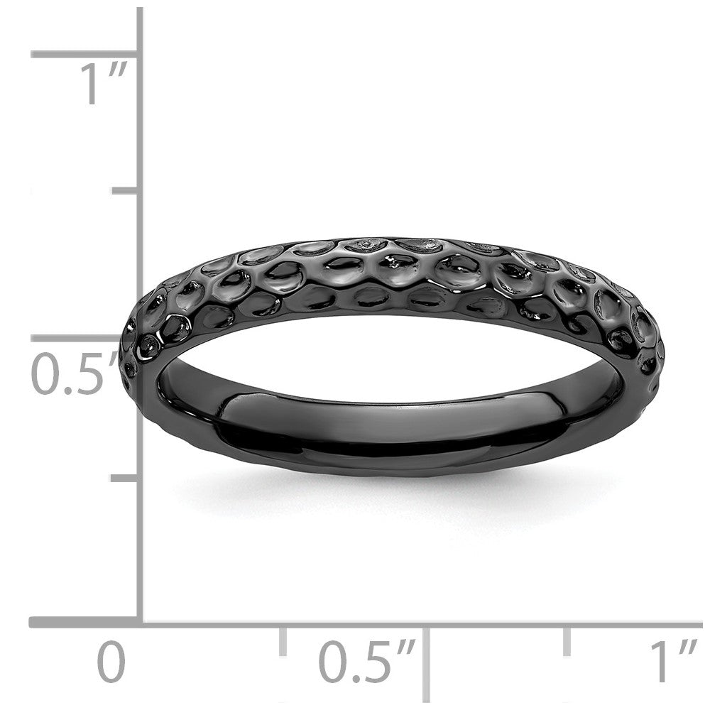 Sterling Silver Stackable Expressions Black-plated Ring Size -7