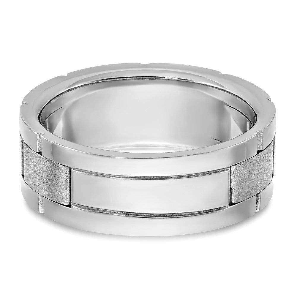 IBGoodman 14k White Gold 1/6 carat Lab Grown Diamond VS/SI+ G+ Complete Three Stone Polished Satin and Grooved Men's Ring