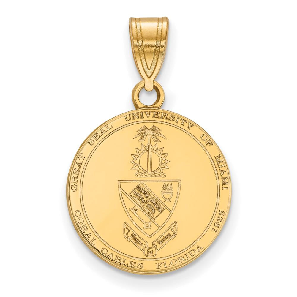 Sterling Silver Gold-plated LogoArt University of Miami Florida Medium Crest Pendant #Q-GP066UMF