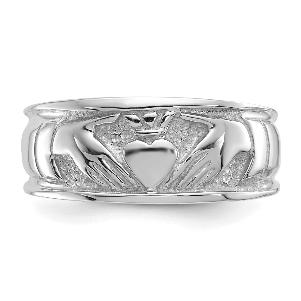 14k White Gold Ladies Polished Claddagh Band Size 7