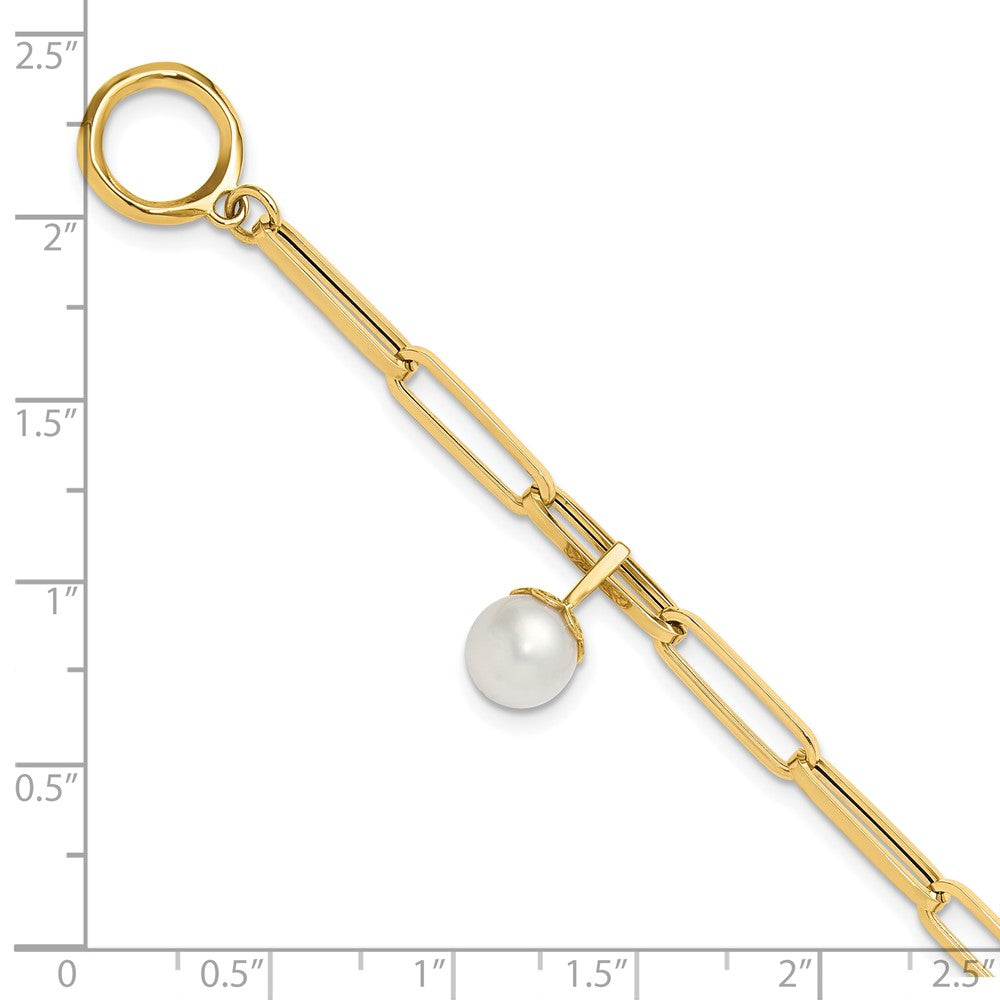 14K Polished FW Cultured Pearl Fancy Link Toggle Bracelet 7.5  inches