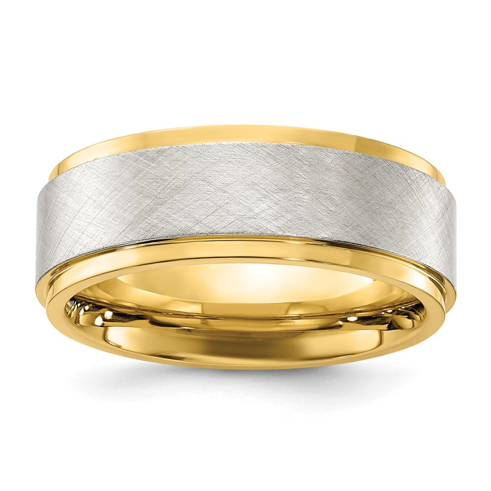 Stainless Steel Polished Yellow IP-plated w/Brushed Center 8mm Band Size - 8
