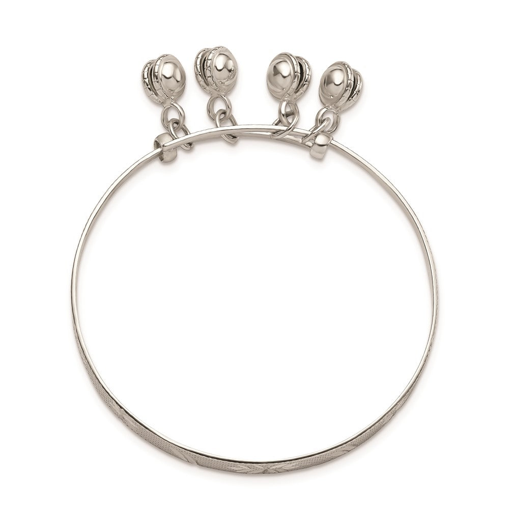 Sterling Silver D/C & Textured Bells Adjustable Children's Bangle Bracelet 6 inches
