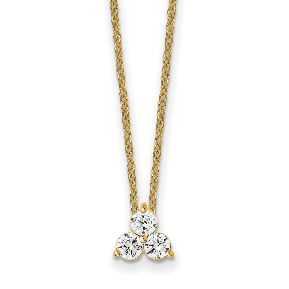 True Origin 14K 3/4 carat Lab Grown Diamond VS  D E F Three Stone 18 inch Necklace