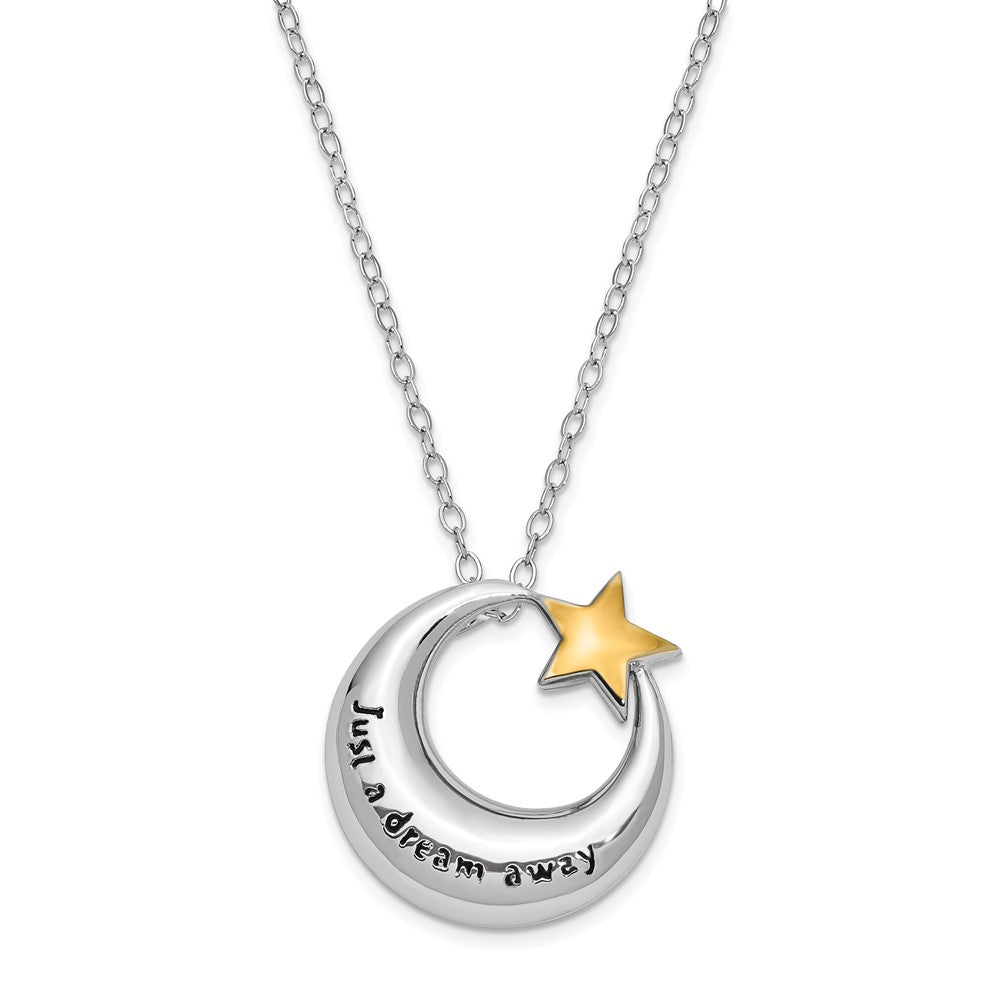 Sentimental Expressions Sterling Silver Rhodium Antiqued Just A Dream Away Moon with Gold-tone Accent Star Ash Holder 18 Inch Necklace 18 Inches