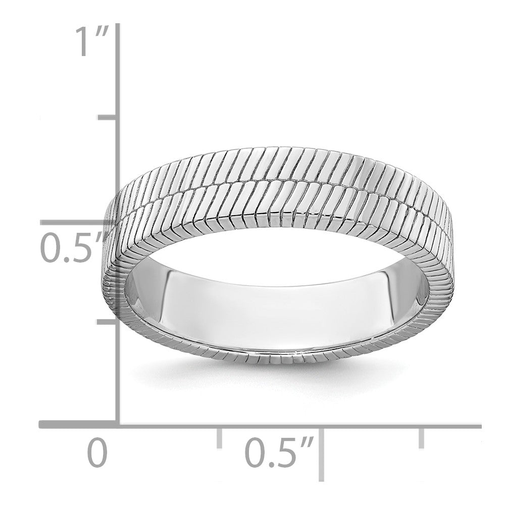 Sterling Silver Rhodium-plated Polished and Textured 5.00mm Band Size 11 Mens Ring