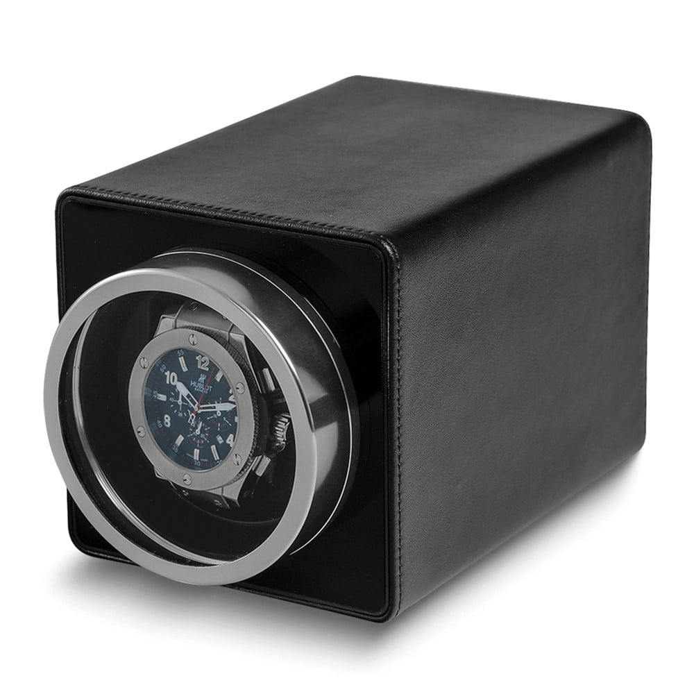 Rotations Black Faux Leather Velveteen Lined 1-Watch Winder (AC or Batteries) QGM21869