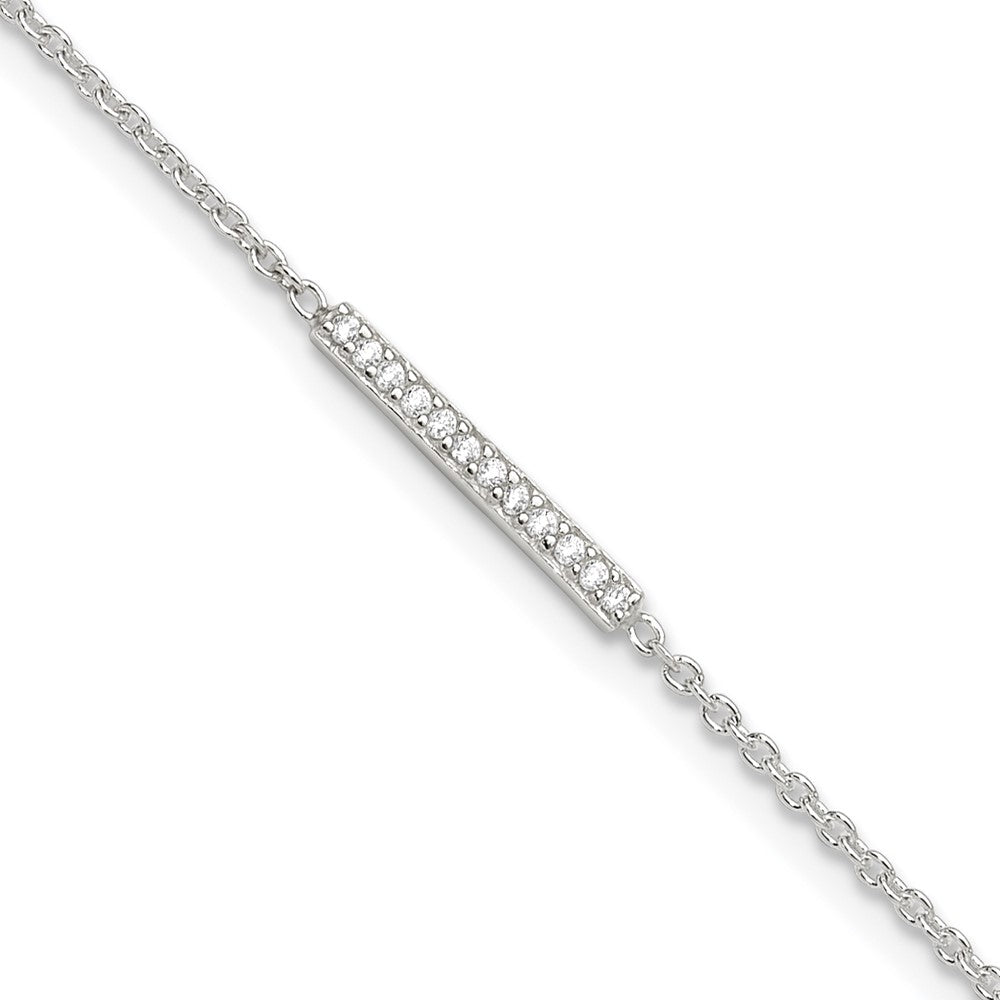 Sterling Silver Polished CZ Bar 9in Plus 1in Ext. Anklet 9 inches