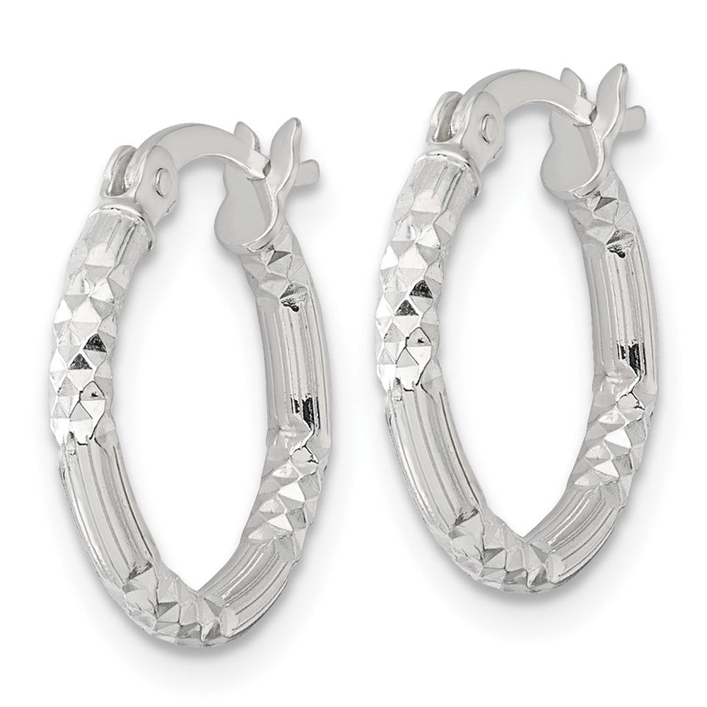 Sterling Silver Polished Diamond-cut Textured 16x2.25mm Round Hoop Earrings