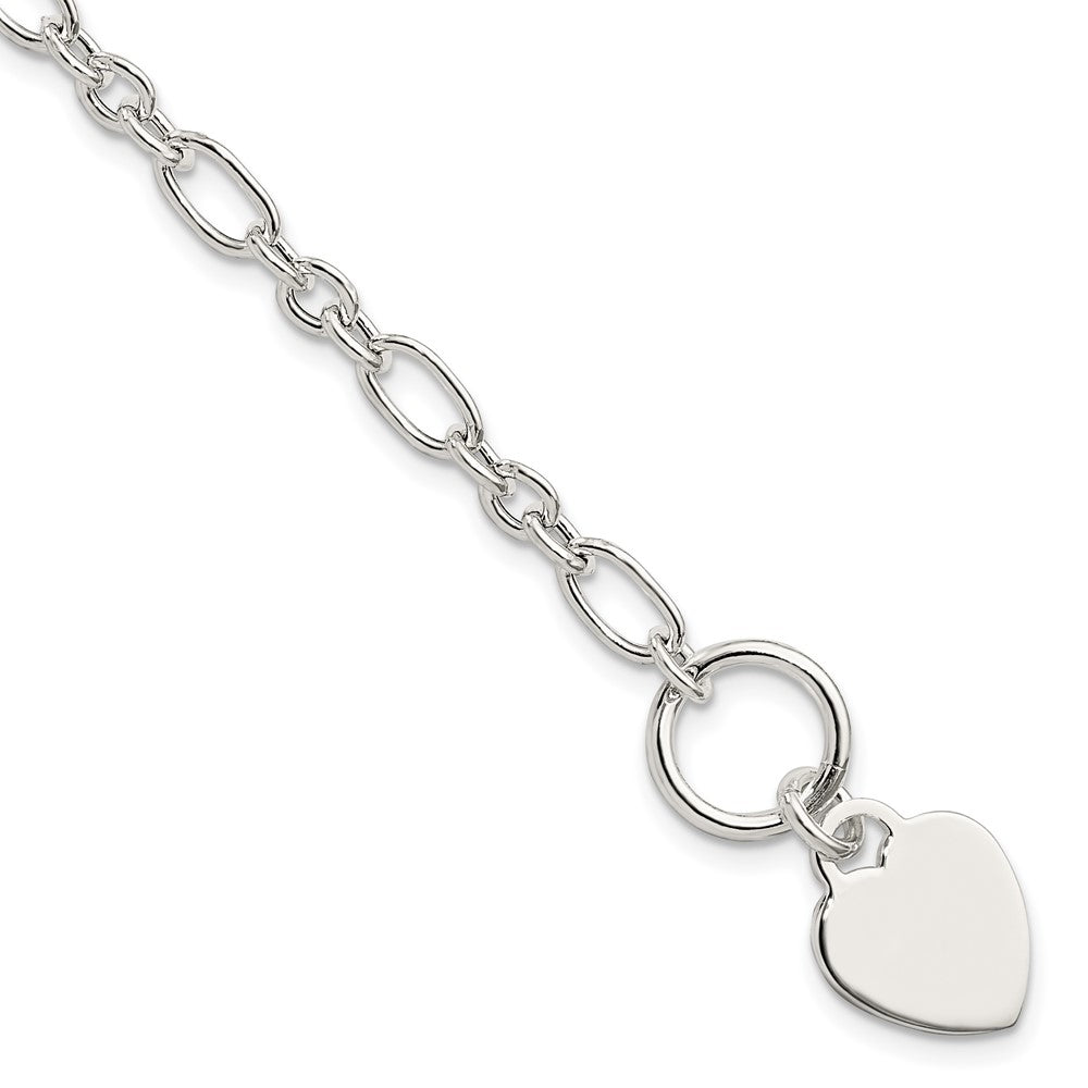 Sterling Silver Polished Heart Charm Fancy Link Bracelet 7.5 inches