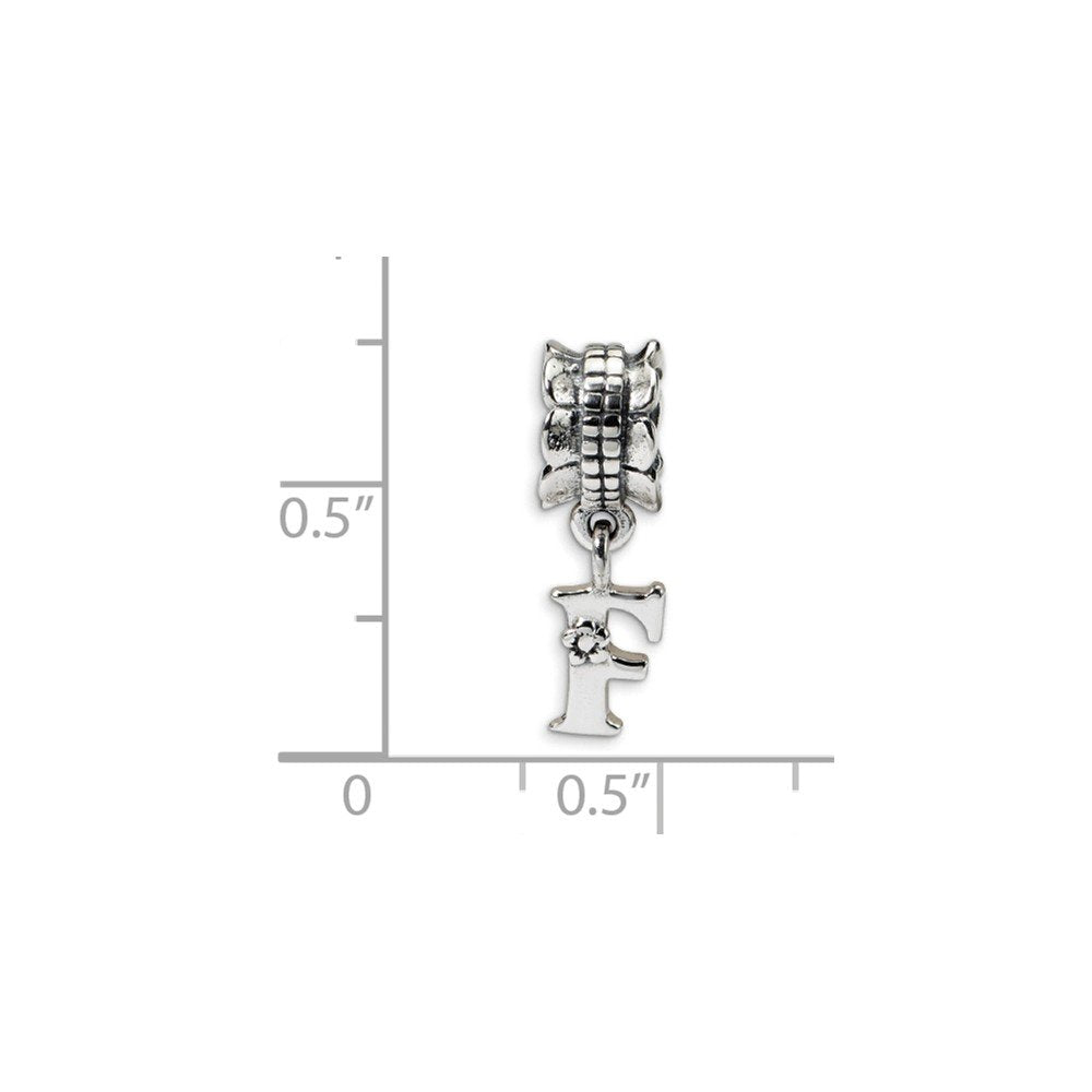 925 Sterling Silver Polished Oxidized Reflections Letter Name Personalized Monogram Initial F Dangle Bead Charm 18.18x5.