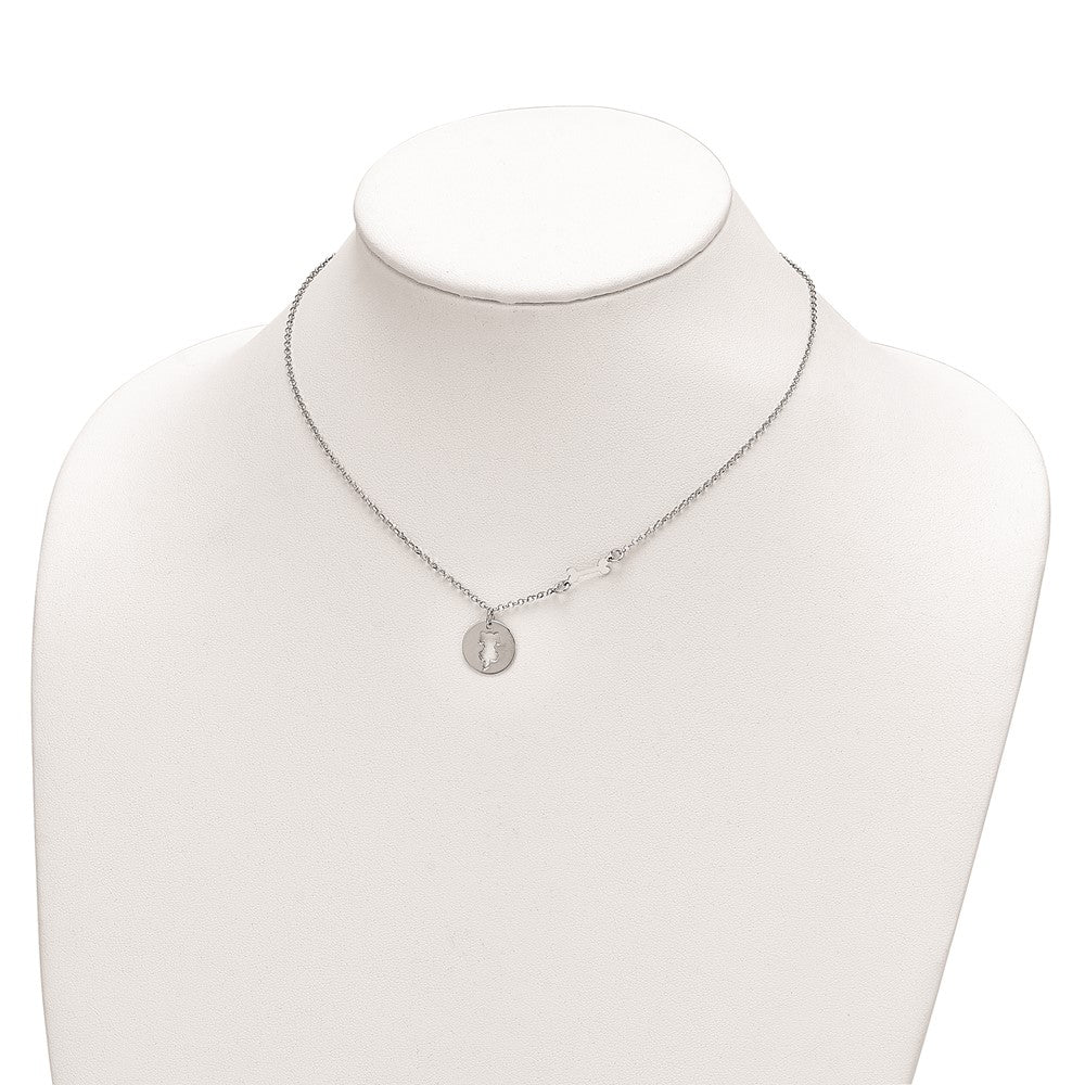 Sterling Silver Rhodium-plated Puppy and Bone w/1 in Ext Necklace 16 Inches