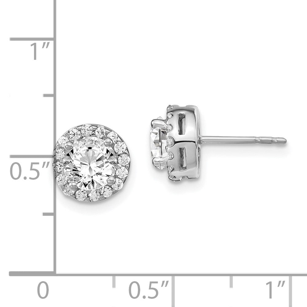 Sterling Silver Rhodium-plated Diamonore Round Halo Post Earrings