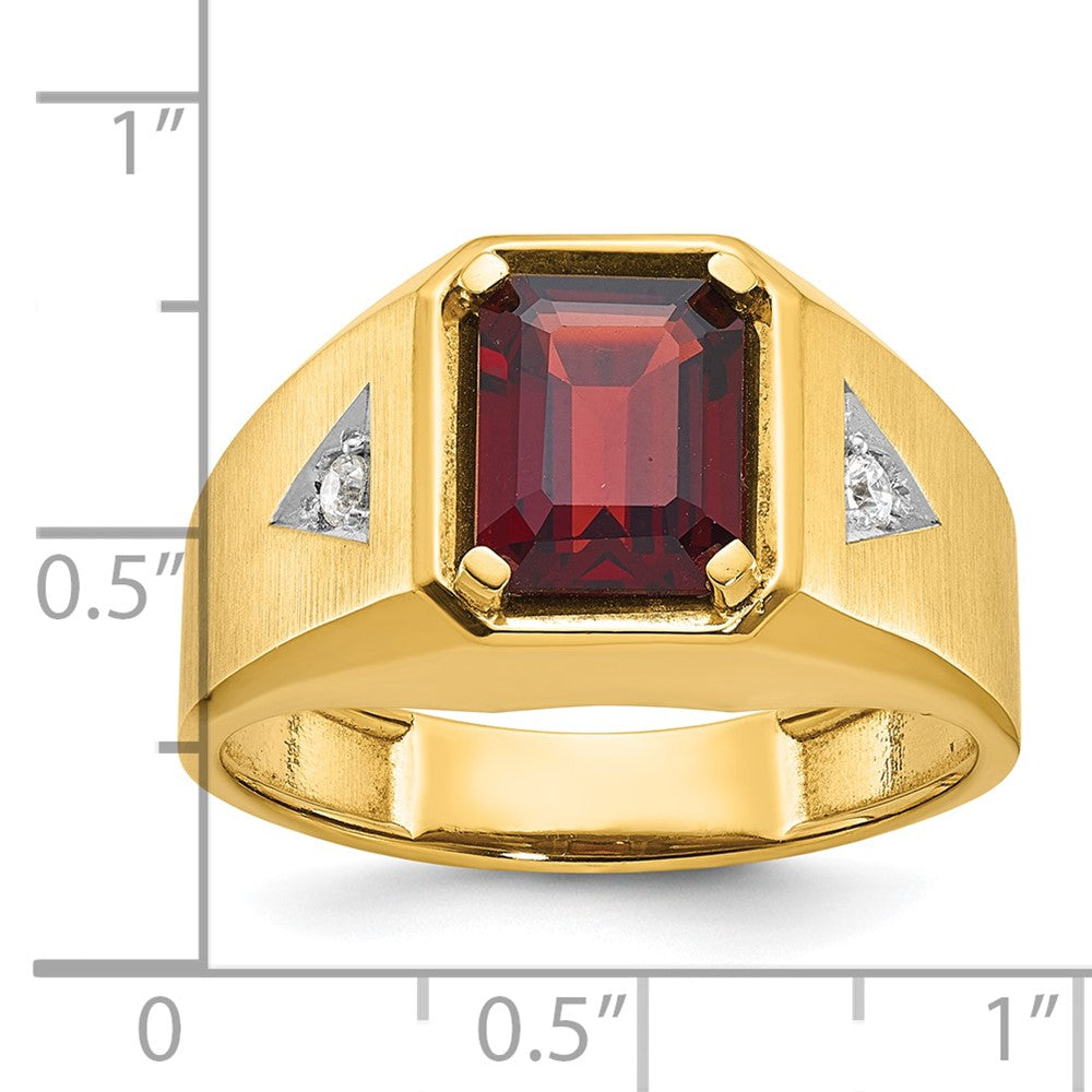 14k IBGoodman Men's Polished and Satin Garnet and 1/15 carat Diamond Complete Ring