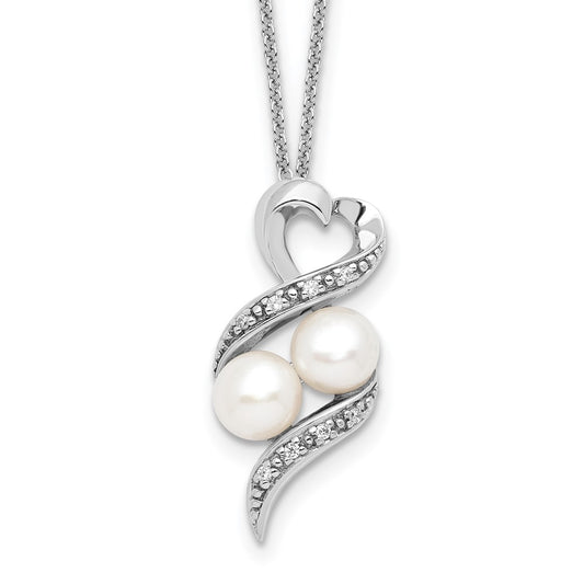 Sentimental Expressions Sterling Silver Rhodium-plated FWC Pearl CZ 2 P's in a Pod Motherhood Friendship 18in Necklace 18 Inches